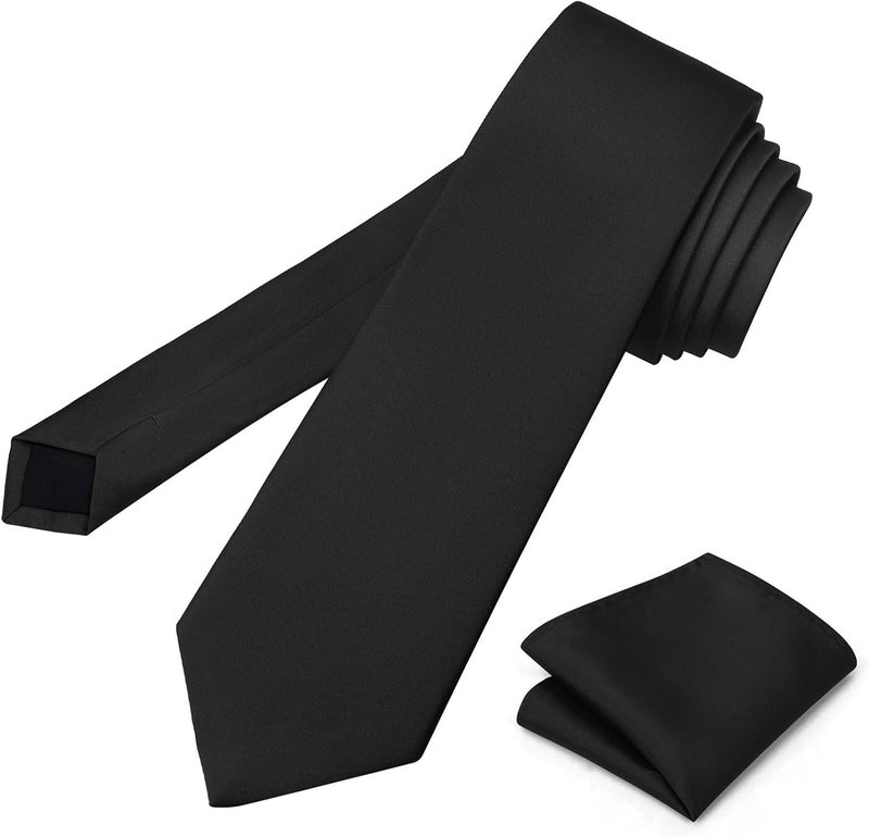pensee Men's Tie Set Solid Pure Color 3.15" (8CM) Classic Formal Plain Necktie and Pocket Square Set For Men - Image 3